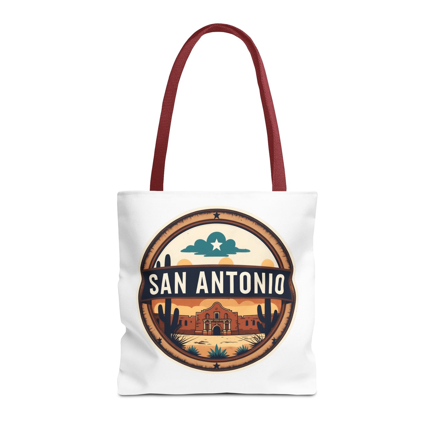 San Antonio Vintage Badge Tote Bag — Retro Texas Travel Market Tote