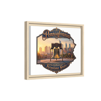 Pennsylvania Keystone State Framed Canvas Wall Art — Liberty Bell & Philadelphia Skyline