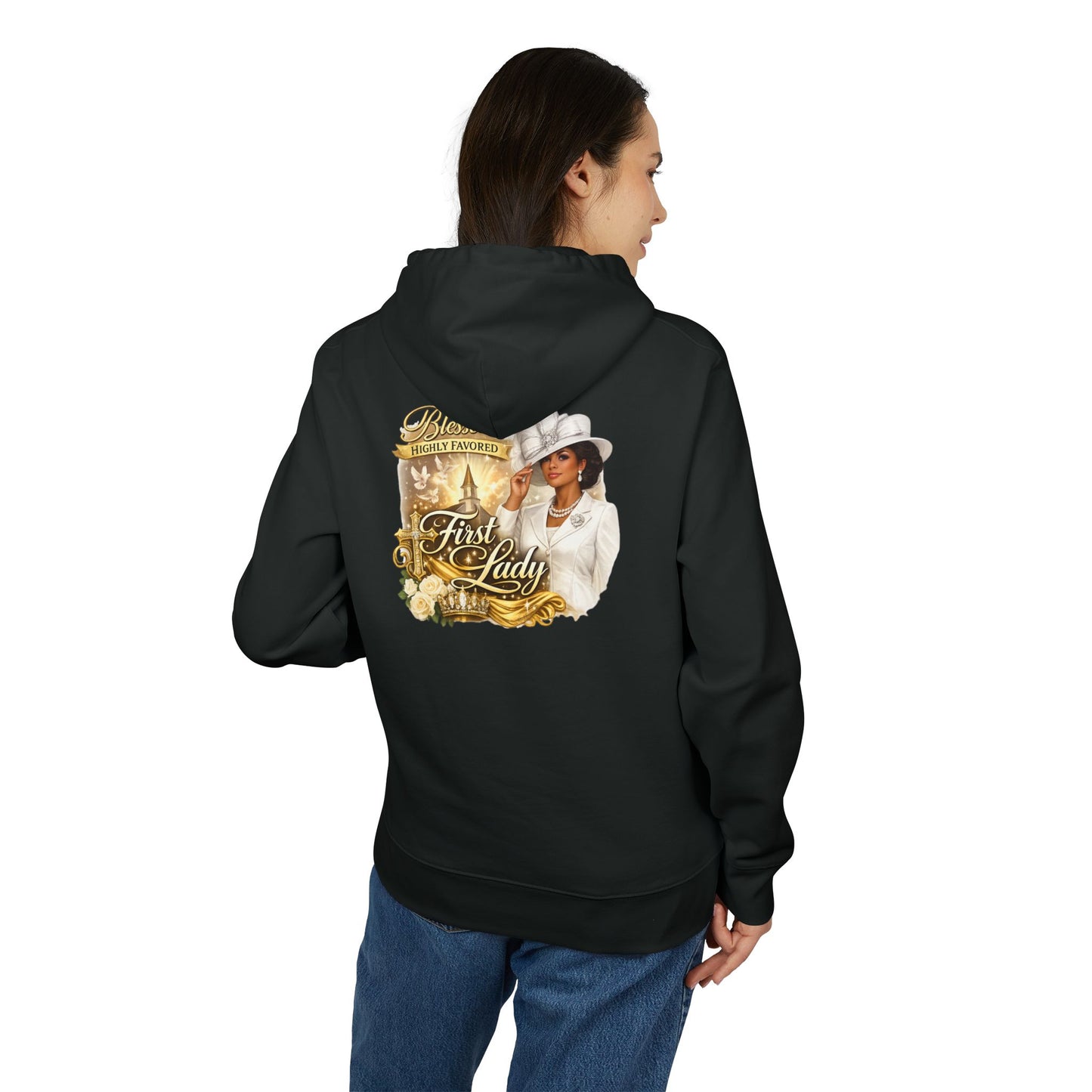 First Lady Portrait Hoodie — Elegant Gold Rose Graphic