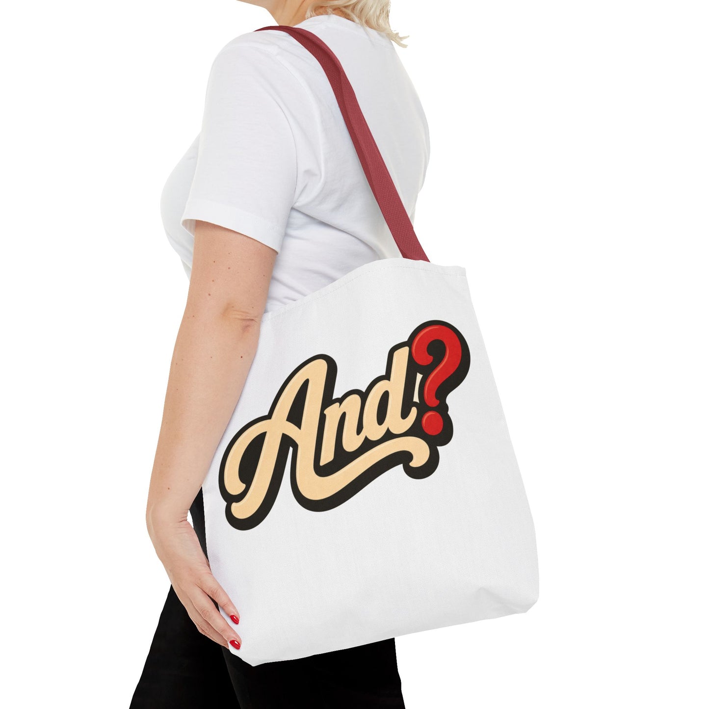 And? Graphic Tote Bag — Retro Script Question Mark Design
