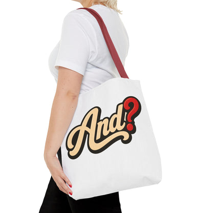 And? Graphic Tote Bag — Retro Script Question Mark Design