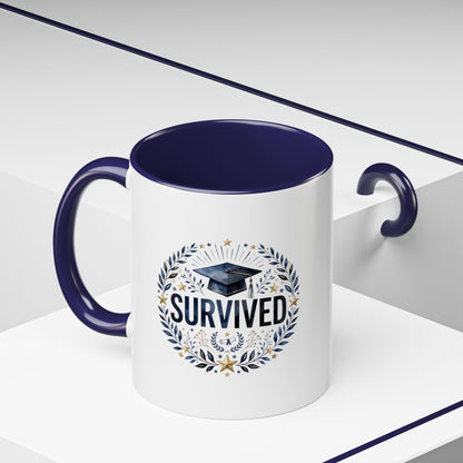 Survived Graduation Coffee Mug — Floral Laurel Grad Cap Accent Mug (11/15oz)