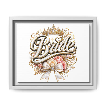 Framed Bride Canvas Wall Art — Elegant Bridal Crown & Floral Wedding Decor