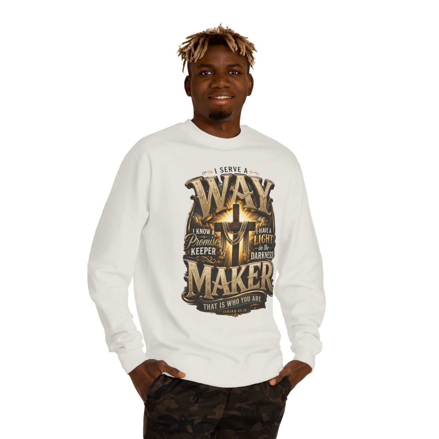 Way Maker Christian Sweatshirt — 'I Serve a Way Maker' Inspirational Crewneck