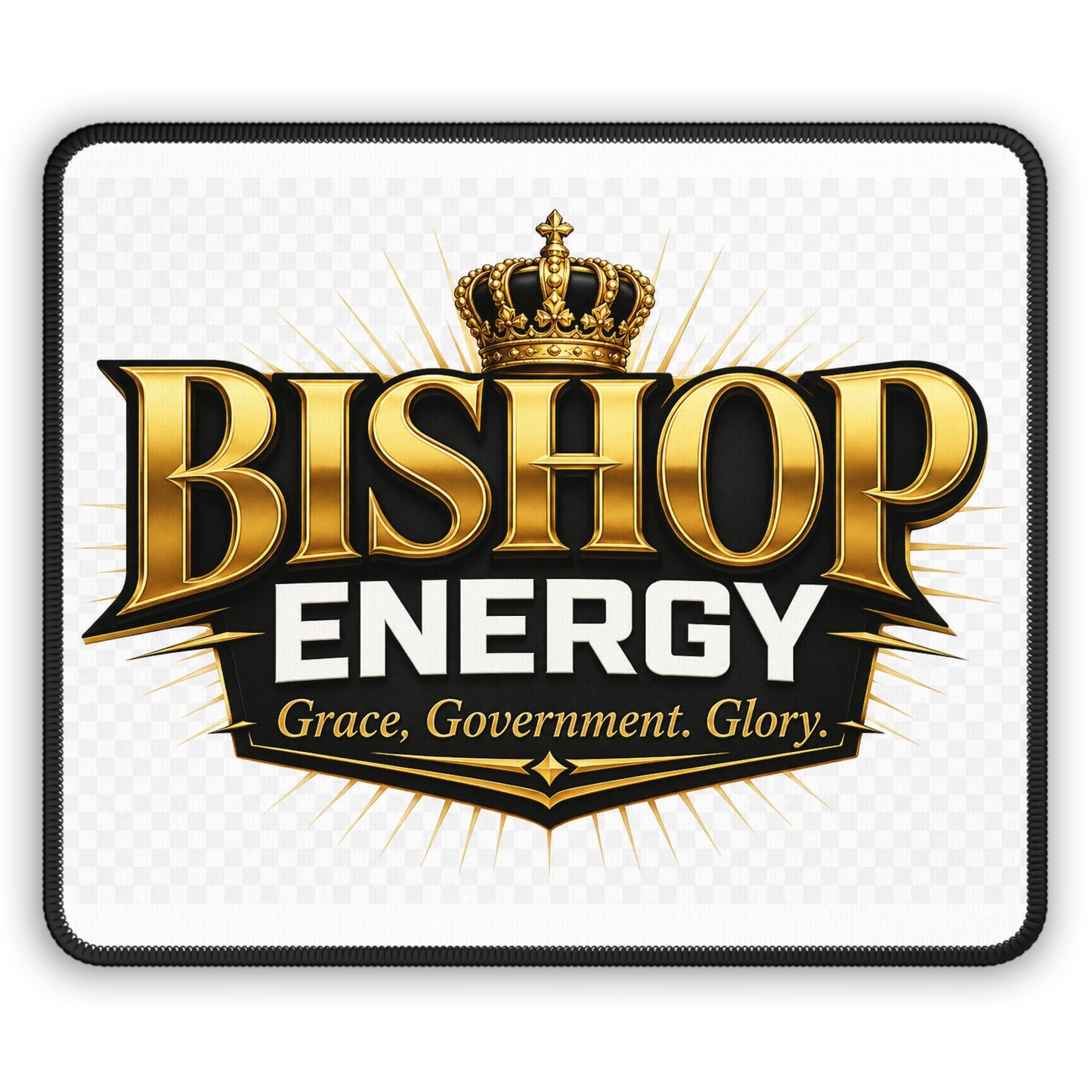 Bishop Energy Gaming Mouse Pad – 'Bishop Energy: Grace, Government, Glory' Gold Crown Desk Mat
