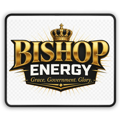 Bishop Energy Gaming Mouse Pad – 'Bishop Energy: Grace, Government, Glory' Gold Crown Desk Mat