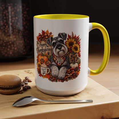 Thanksgiving Schnauzer Coffee Mug — 'Happy Thanksgiving' Autumn Dog Mug (11/15oz)