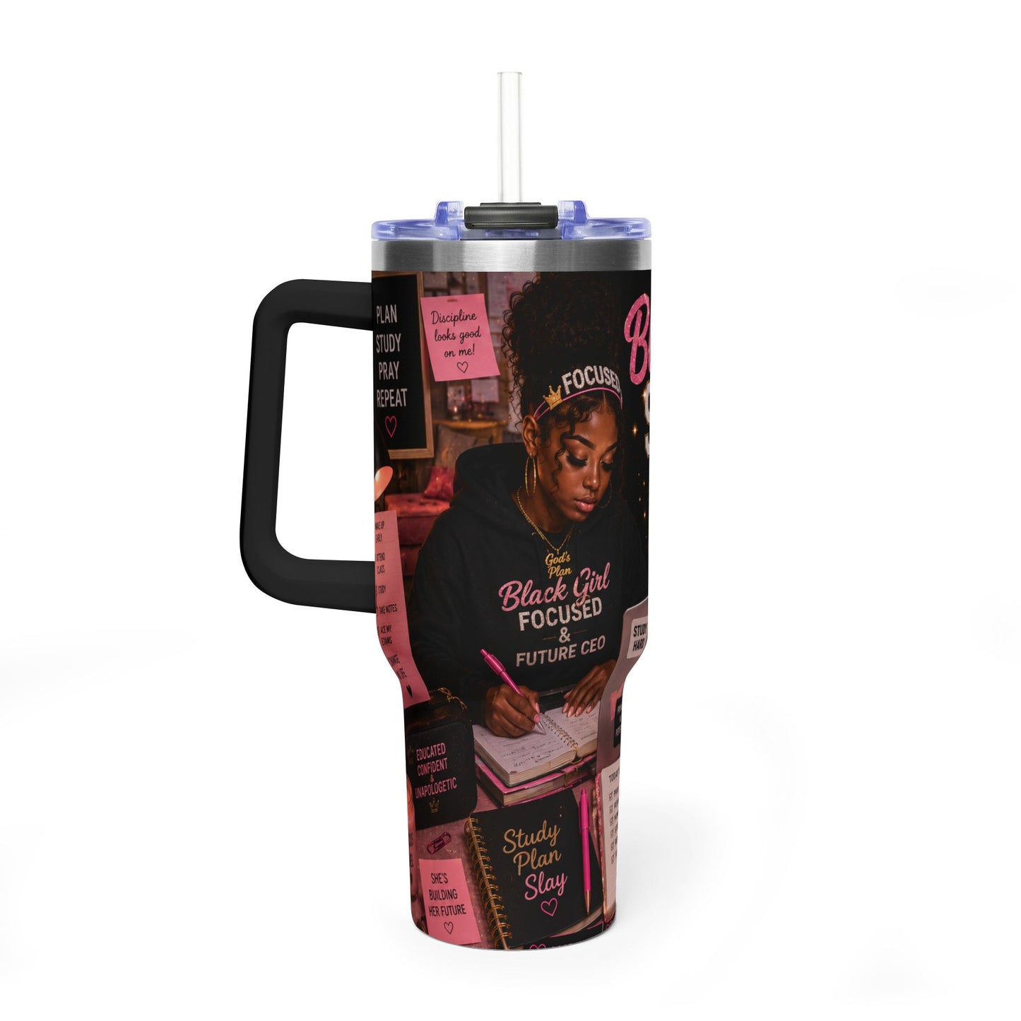 Black Girl Study Club 40oz Vacuum Tumbler — Focused Planner & Motivational Travel Mug