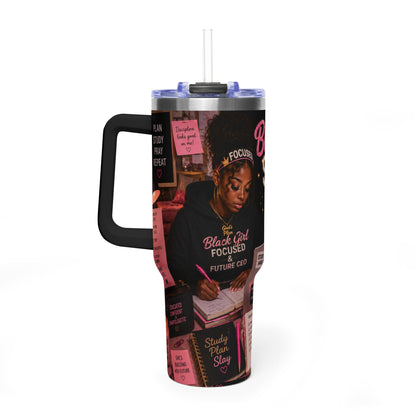 Black Girl Study Club 40oz Vacuum Tumbler — Focused Planner & Motivational Travel Mug