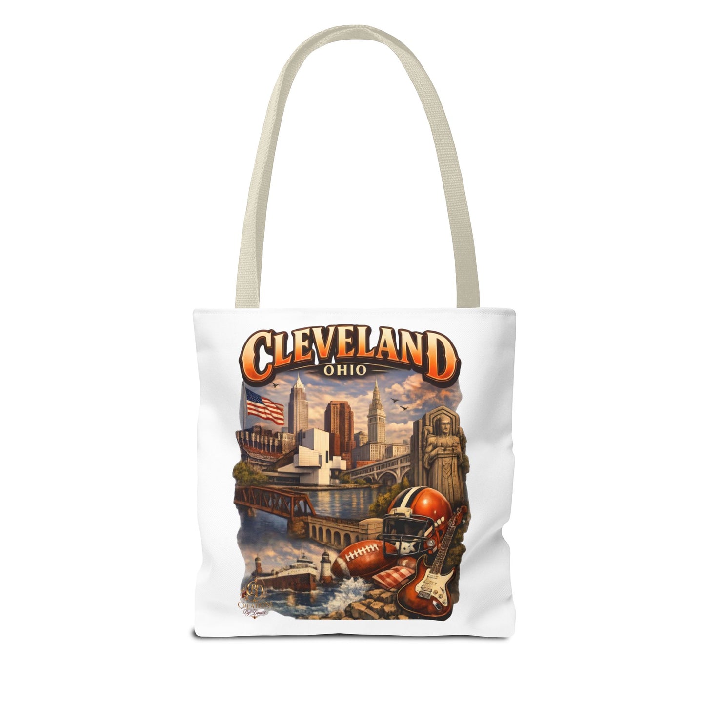 Cleveland Cityscape Tote Bag — Vintage Ohio Skyline & Sports Montage