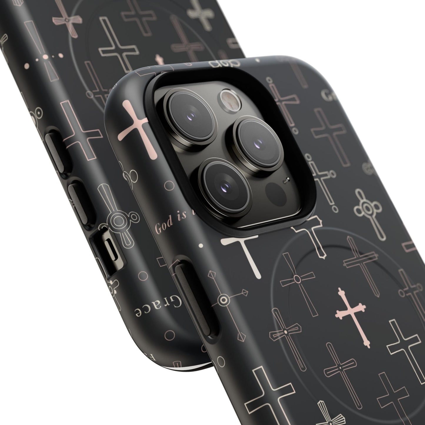 Magnetic Phone Case — Black Crosses "Grace" Protective Cover