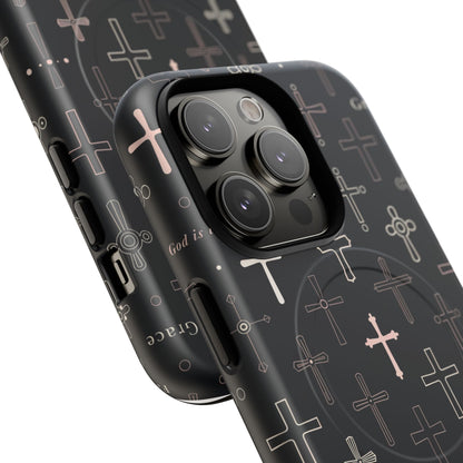 Magnetic Phone Case — Black Crosses "Grace" Protective Cover