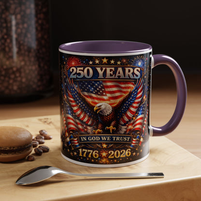 250 Years Patriotic Coffee Mug — In God We Trust 1776–2026