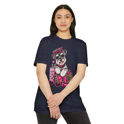 Schnauzer Fashion Tee — Cute Dog with Leopard Bag & 'Faith, Dog, Coffee' Design