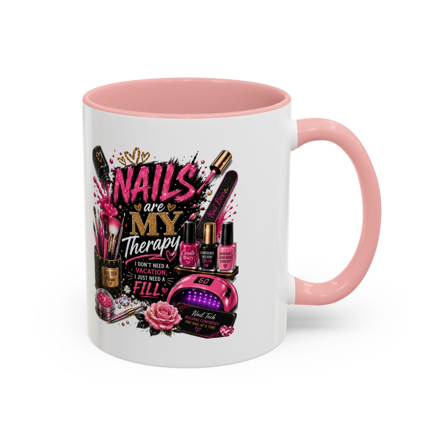 Coffee Mug — "Nails Are My Therapy" Pink Nail Tech Gift