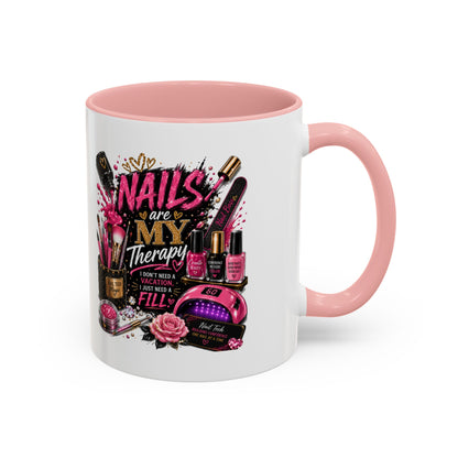 Coffee Mug — "Nails Are My Therapy" Pink Nail Tech Gift