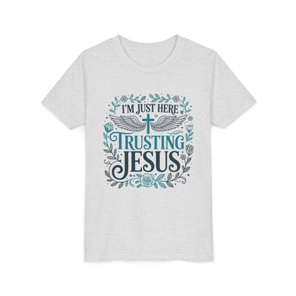 Trusting Jesus Youth Tee — "I'm Just Here Trusting Jesus" Christian Kids T‑Shirt