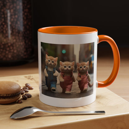 Cute Kittens Walking Coffee Mug — Adorable Cat Friends Accent Mug (11/15 oz)