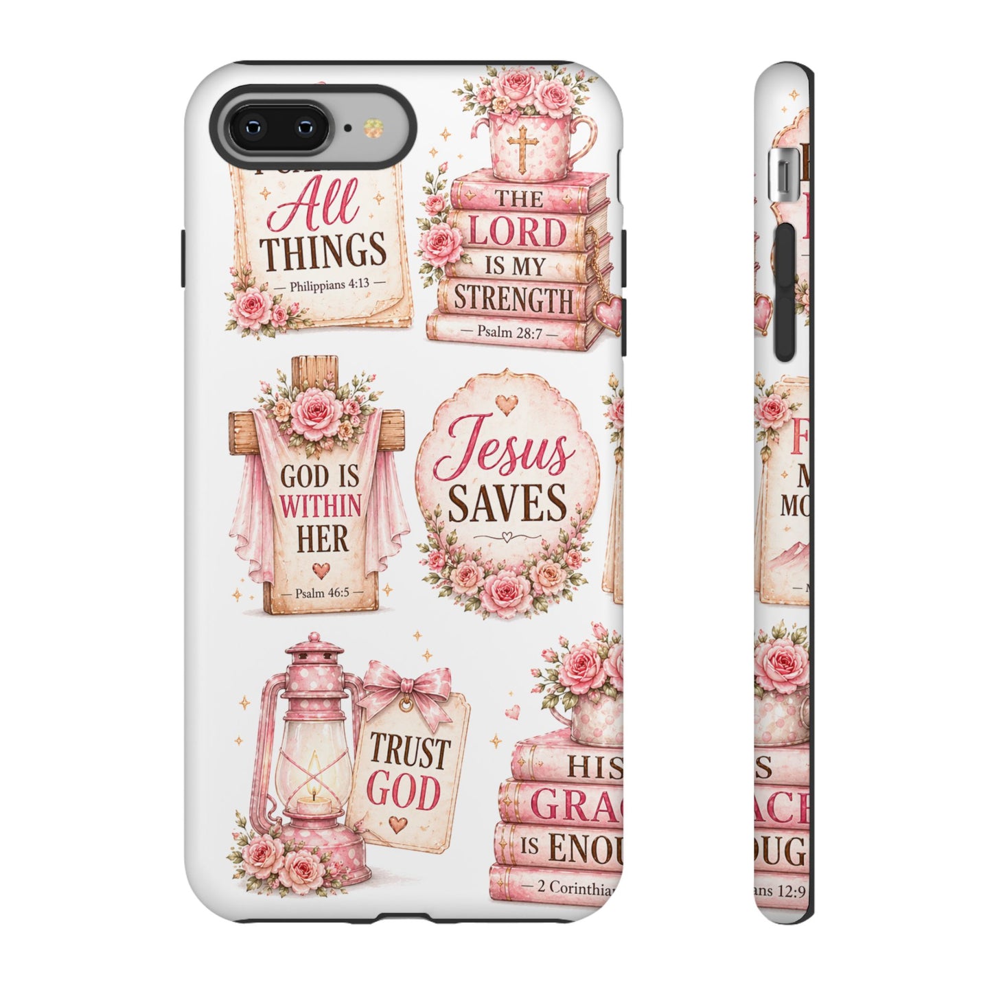 Christian Phone Case — Jesus Saves Floral Tough Case with 'God Is Within Her' & 'Trust God' Design