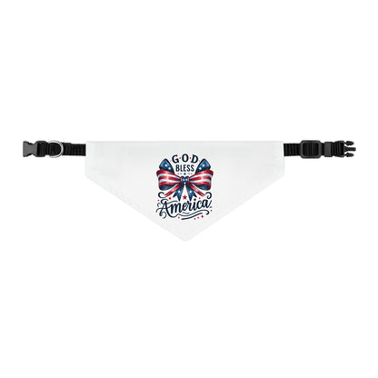 Patriotic Pet Bandana Collar - "God Bless America" Flag Bow Design