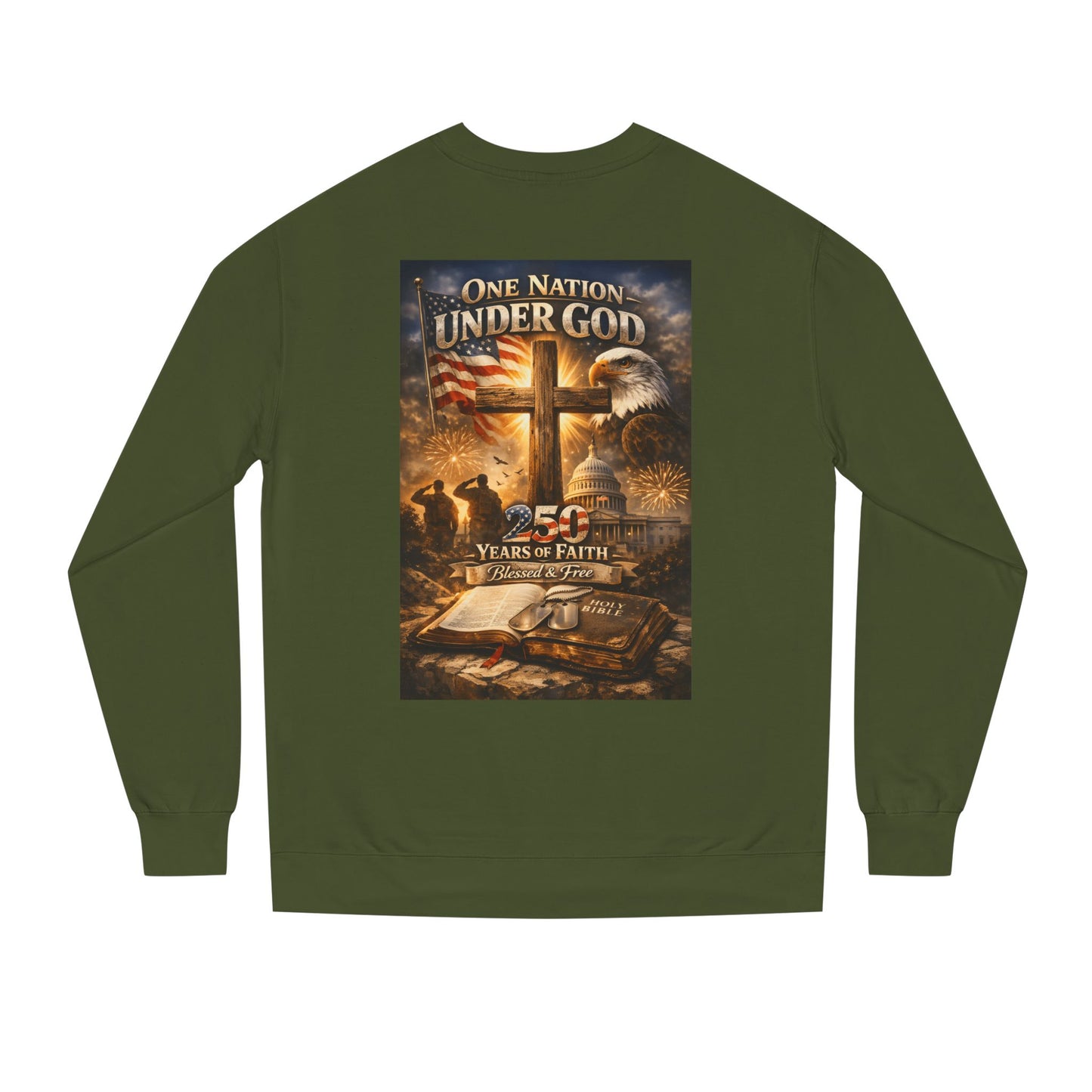 Patriotic Christian Sweatshirt — "One Nation Under God" 25 Years of Faith Crewneck