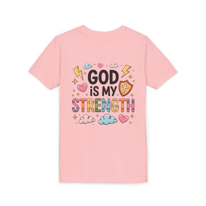 God Is My Strength Youth Tee — Cute Faith-Based Kids T-Shirt