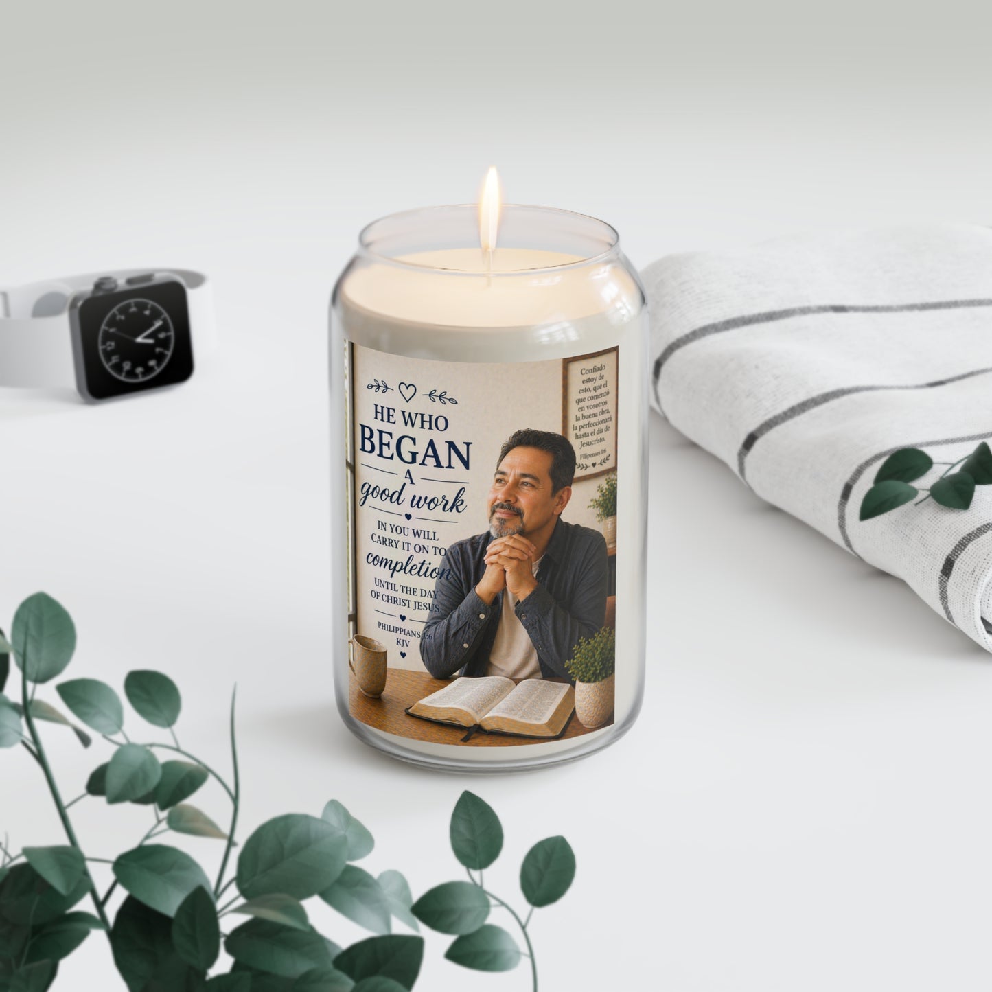 Inspirational Scripture Soy Candle — "He Who Began a Good Work" 13.75oz