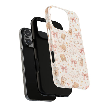 Christian Pattern Phone Case — Cute Cross, Bible & Dove Tough Magnetic Case