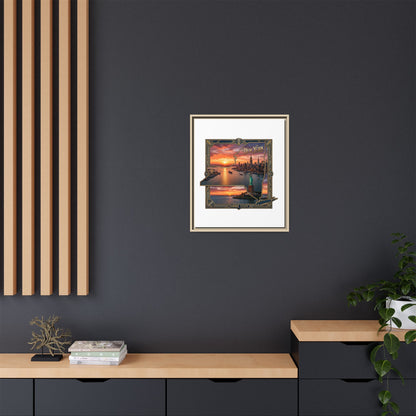 Framed Matte Canvas Wall Art — New York City Sunset Skyline with Statue of Liberty