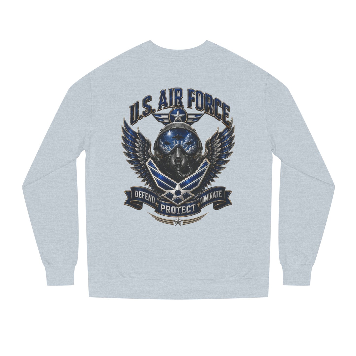 U.S. Air Force Skull Crewneck Sweatshirt — Defend Protect Dominate Tactical Pullover