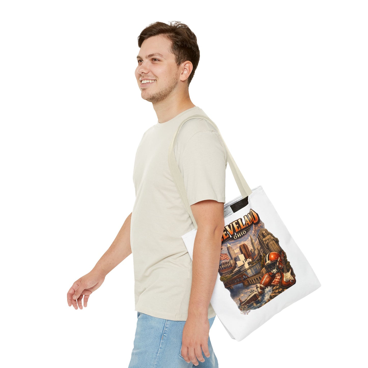 Cleveland Cityscape Tote Bag — Vintage Ohio Skyline & Sports Montage
