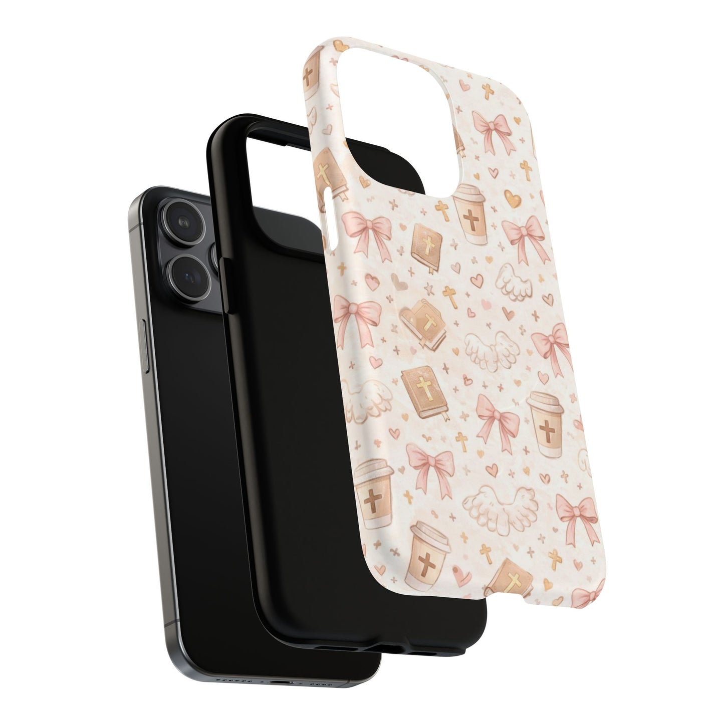 Christian Pattern Phone Case — Cute Cross, Bible & Dove Tough Magnetic Case
