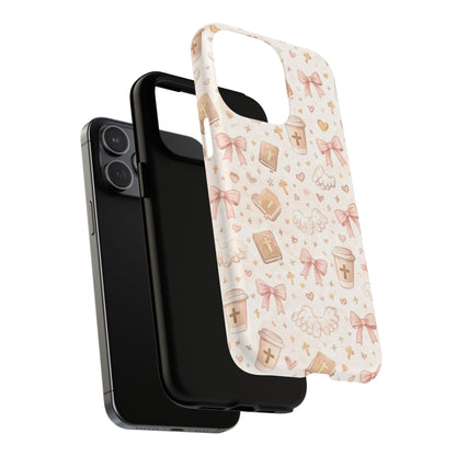 Christian Pattern Phone Case — Cute Cross, Bible & Dove Tough Magnetic Case