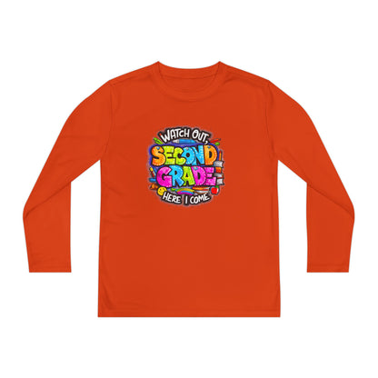 Second Grade Long Sleeve Tee — "Watch Out Second Grade Here I Come" Youth Shirt