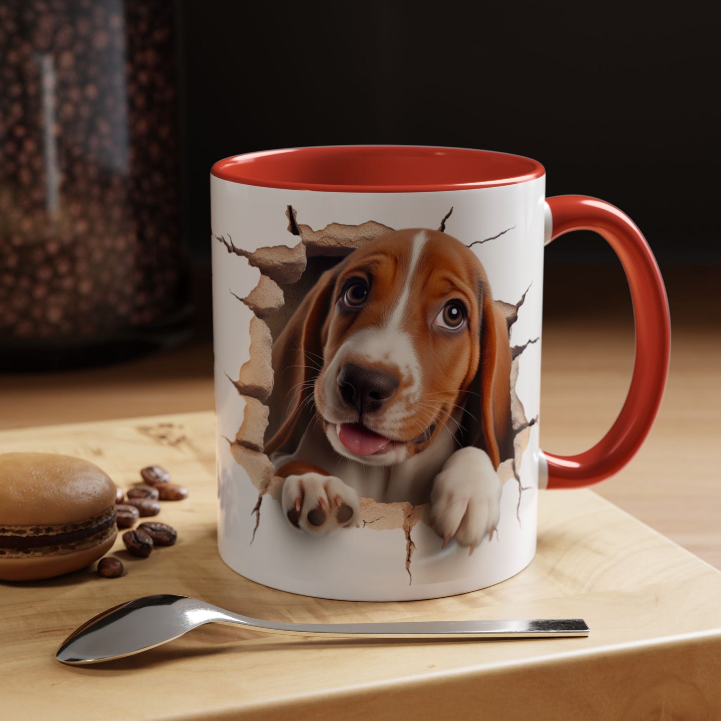 Basset Hound Peekaboo Accent Coffee Mug — Cute Dog Lover Gift (11/15 oz)