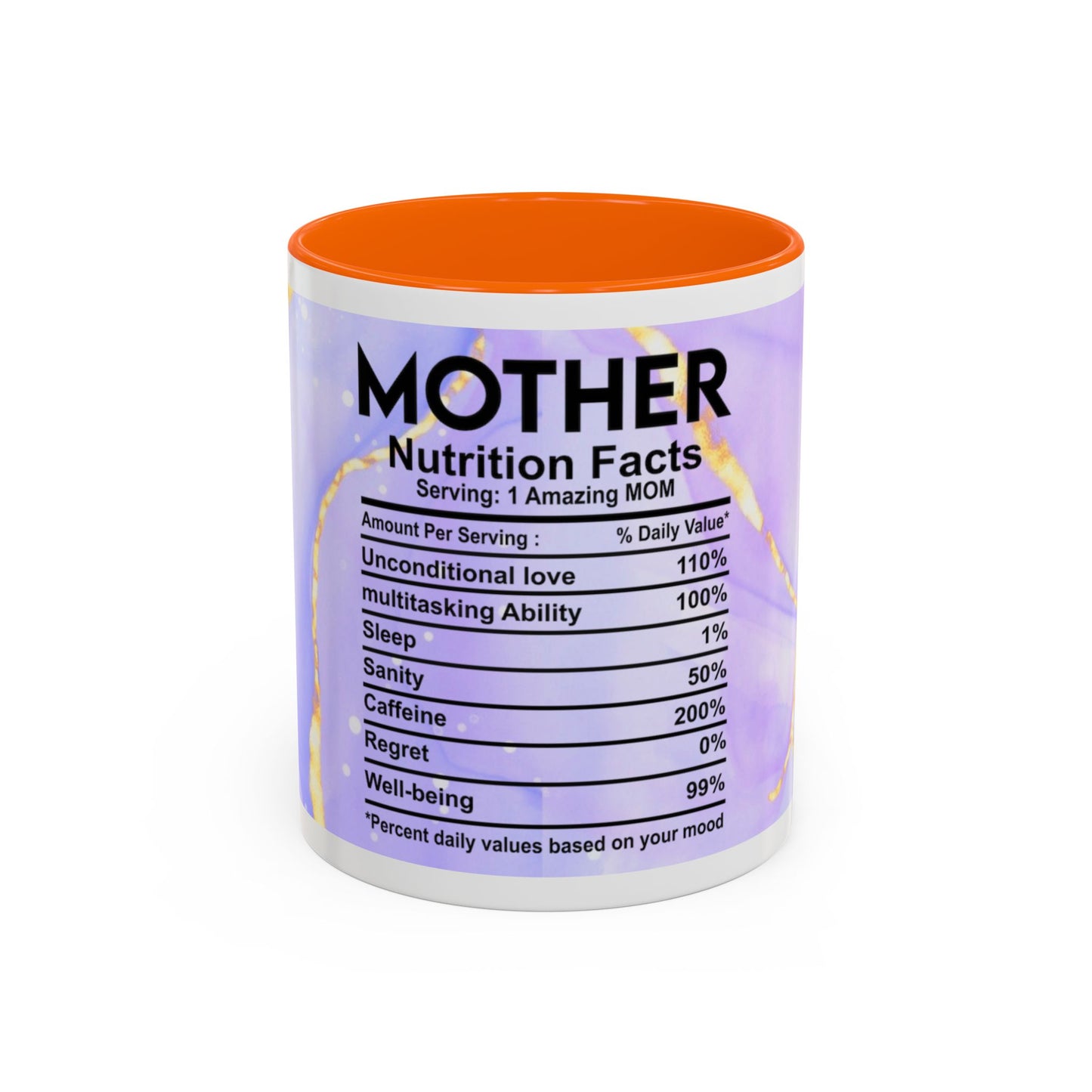 Mother Nutrition Facts Coffee Mug — Floral “Amazing Mom” 11/15oz Accent Mug