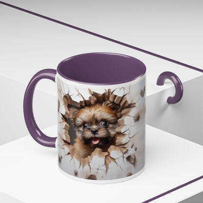 Puppy Breaking Through Accent Coffee Mug — Cute Dog 11/15oz Gift