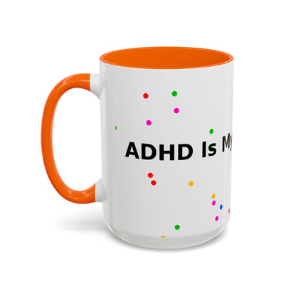 Accent Coffee Mug - "Coffee Is My Superpower" Funny Colorful Polka Dot Ceramic Mug (11/15oz)