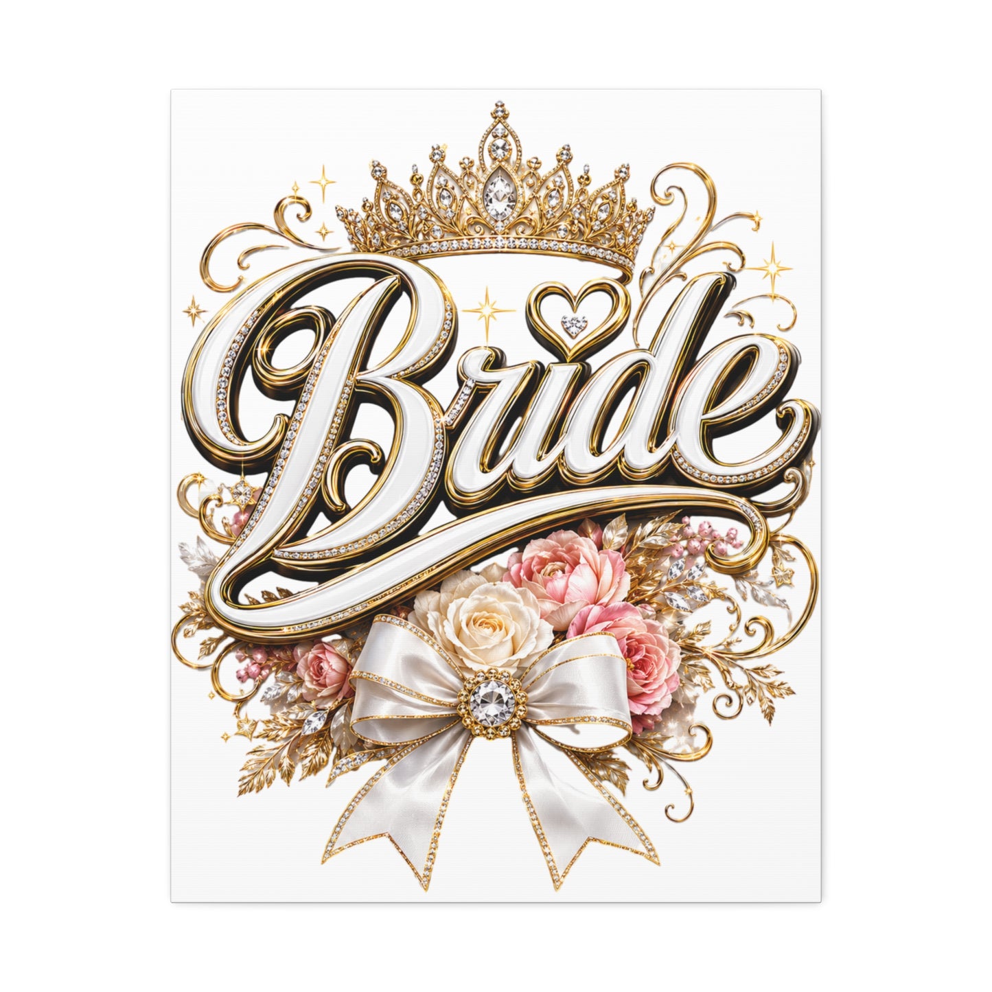 Bride Stretched Canvas – Gold Crown Floral Wedding Wall Art