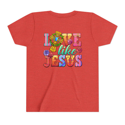 Youth Tee — "Love Like Jesus" Colorful Faith Graphic