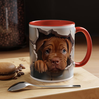 Peekaboo Puppy Accent Coffee Mug — Cute Brown Puppy Breaking Through Design (11/15oz)