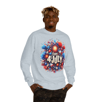 4th of July Fireworks Sweatshirt — "Happy 4th of July" Patriotic Crewneck