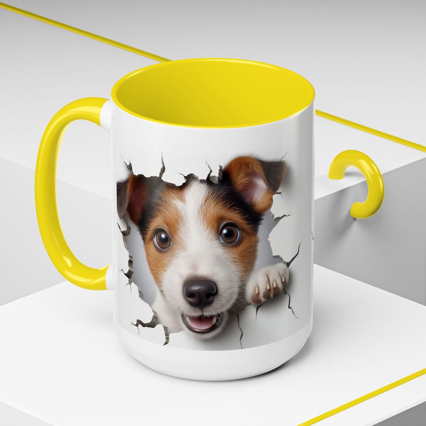 Jack Russell Puppy Peek Accent Coffee Mug – Cute Dog Rupture Design (11/15oz)