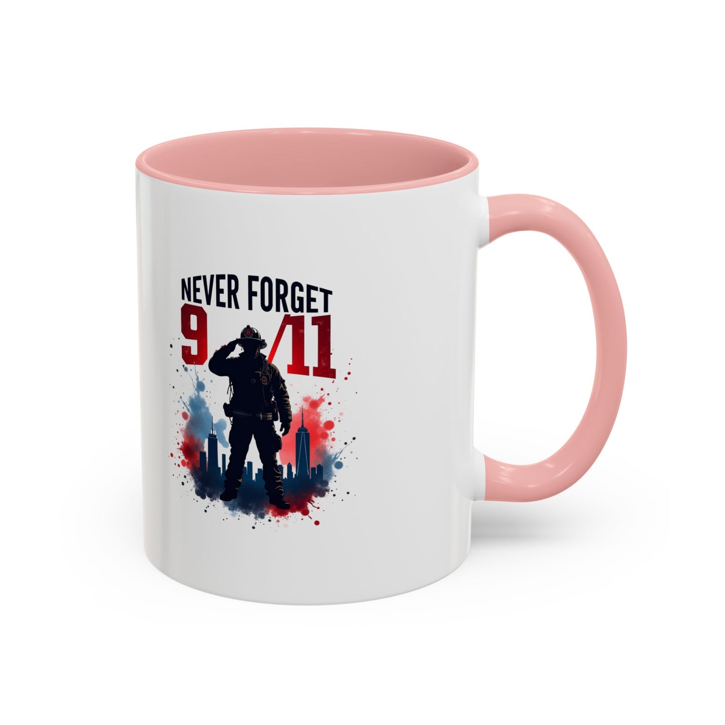 Never Forget 9/11 Accent Coffee Mug — Patriotic Memorial Tribute (11oz, 15oz)