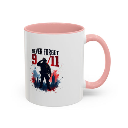 Never Forget 9/11 Accent Coffee Mug — Patriotic Memorial Tribute (11oz, 15oz)
