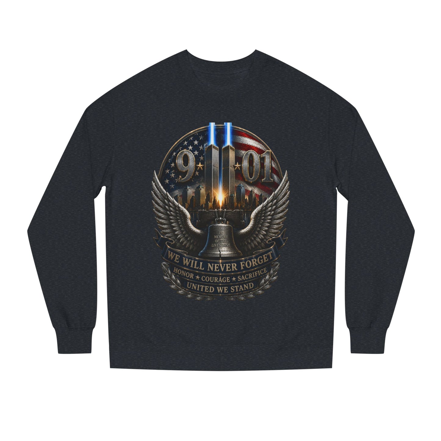 9/11 Memorial Sweatshirt — We Will Never Forget Tribute Crewneck