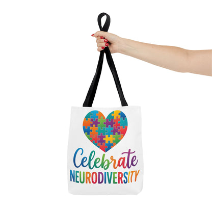 Celebrate Neurodiversity Tote Bag – Rainbow Puzzle Heart Awareness Tote