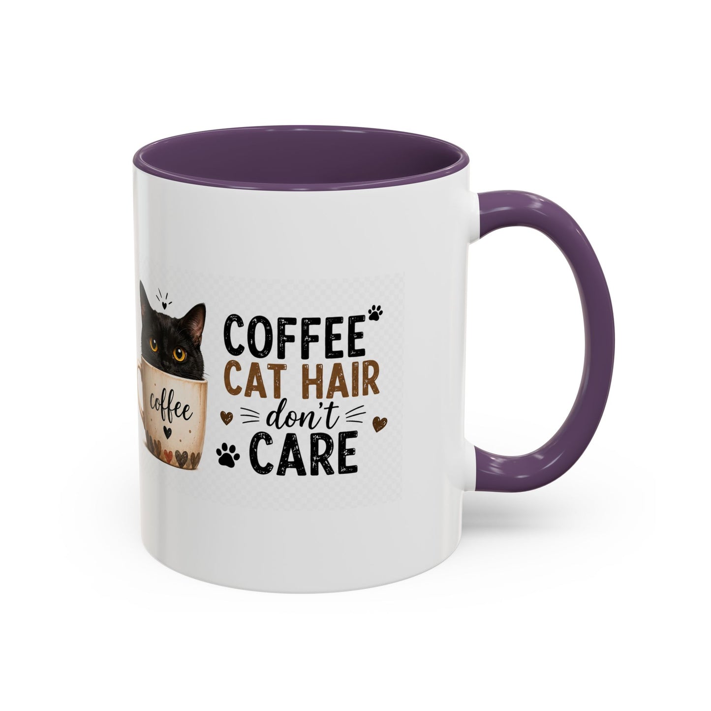 Coffee & Cat Hair Mug — "Coffee, Cat Hair, Don't Care" Accent Ceramic Coffee Mug (11/15oz)