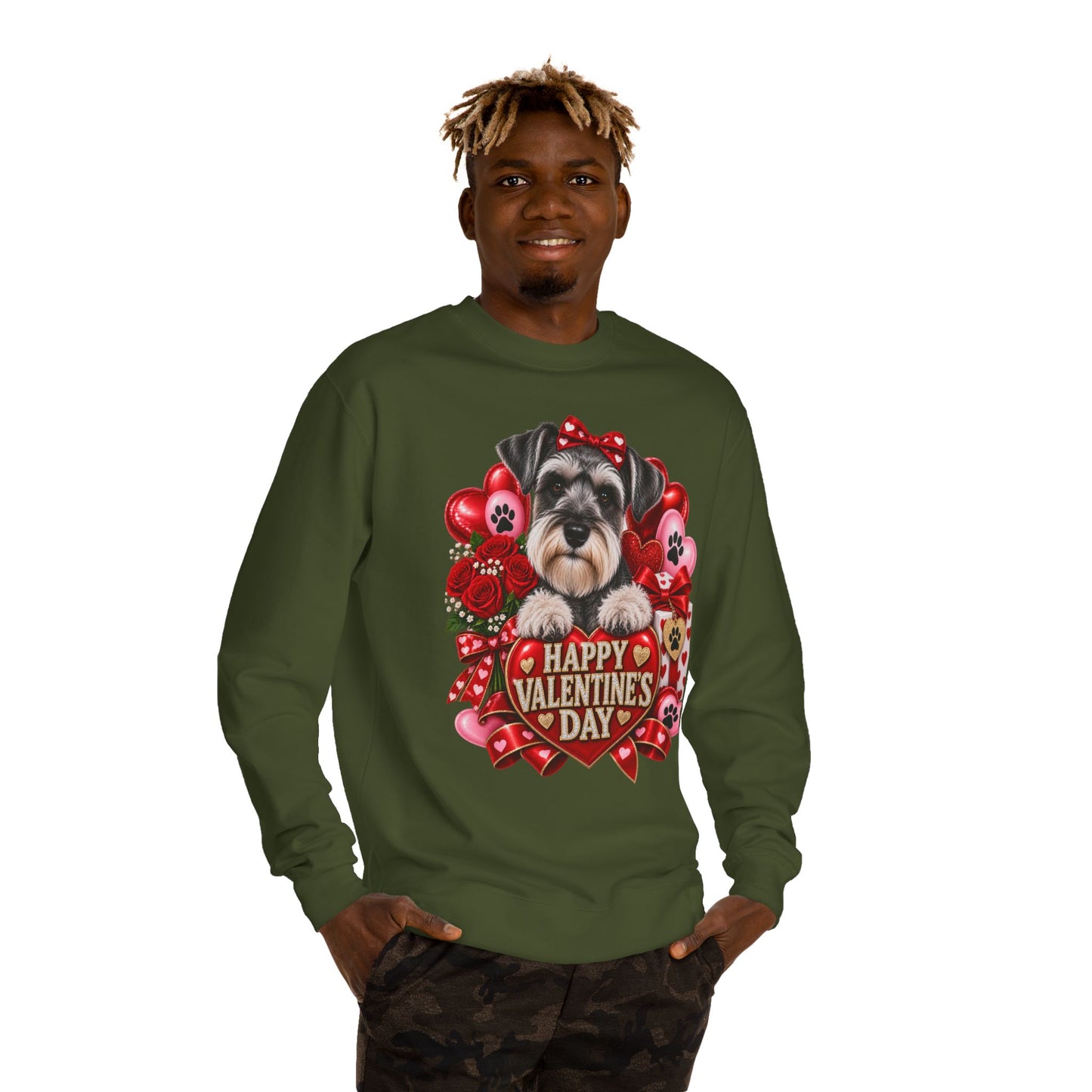 Valentine's Day Dog Sweatshirt — Cute Schnauzer "Happy Valentine's Day" Crewneck