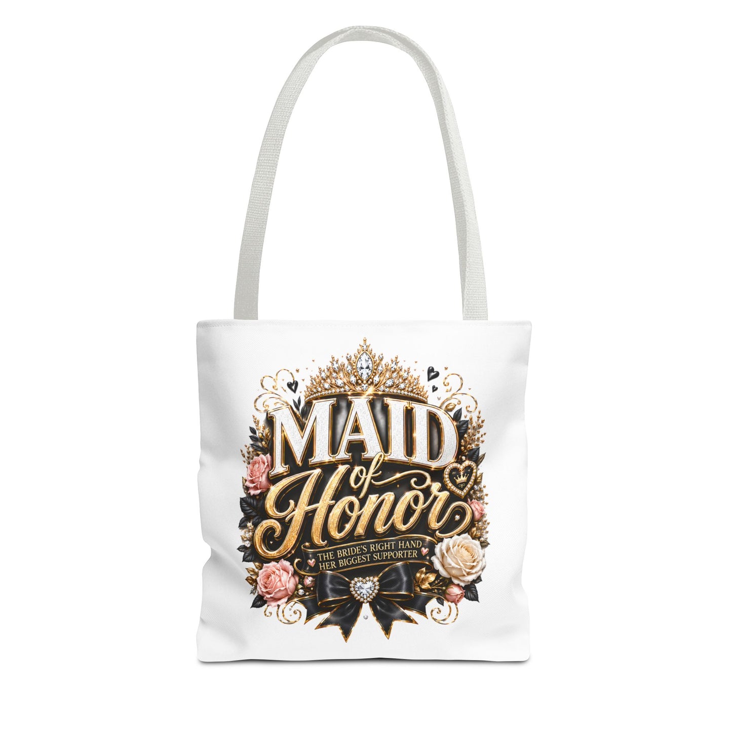 Maid of Honor Tote Bag — Elegant Bridal Party Gift with Gold Crown Floral Design